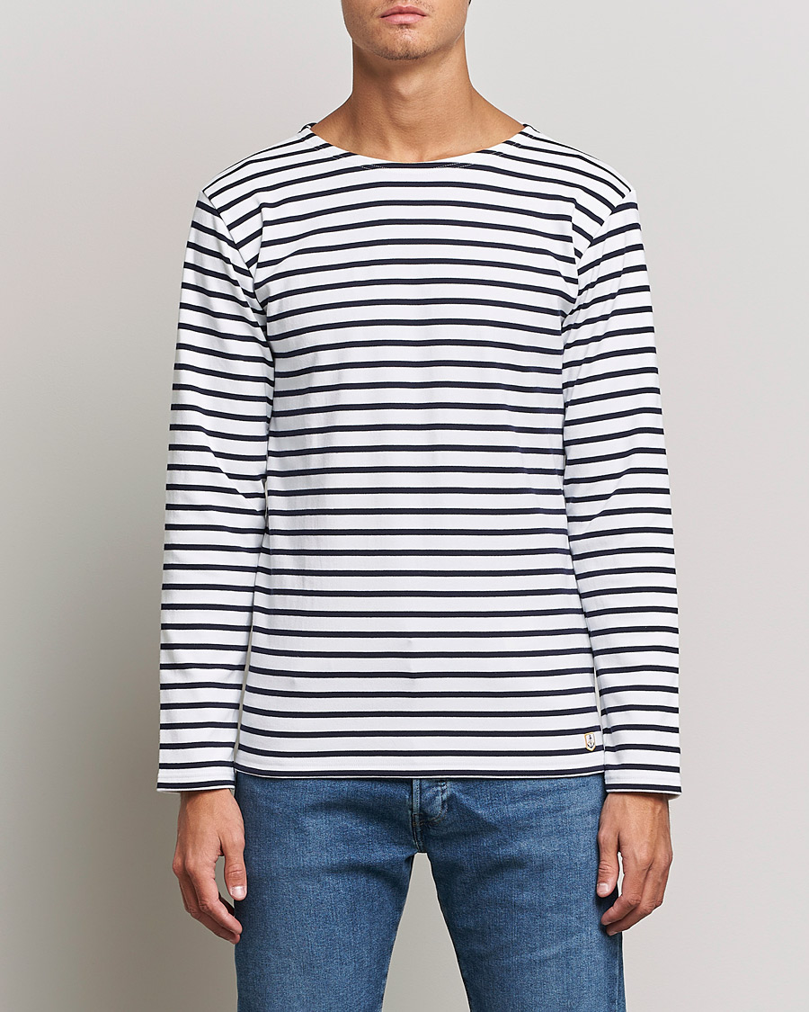 Men | Clothing | Armor-lux | Houat Héritage Stripe Long Sleeve T-Shirt White/Navy