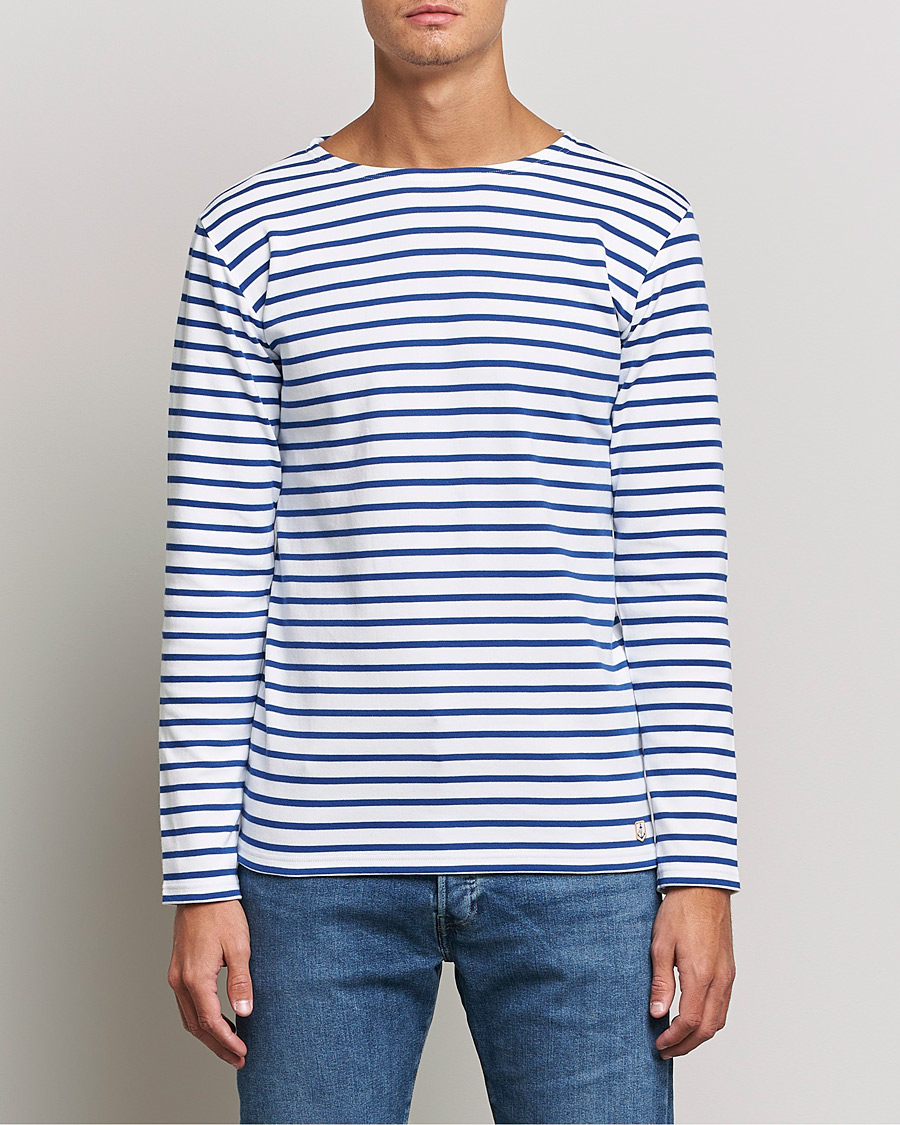 Men | Clothing | Armor-lux | Houat Héritage Stripe Long Sleeve T-Shirt White/Blue
