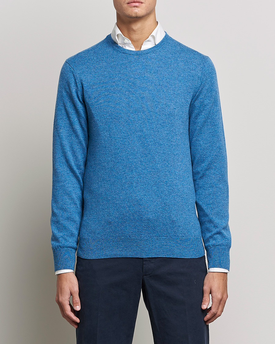 Men | For the Connoisseur | Piacenza Cashmere | Cashmere Crew Neck Sweater Light Blue