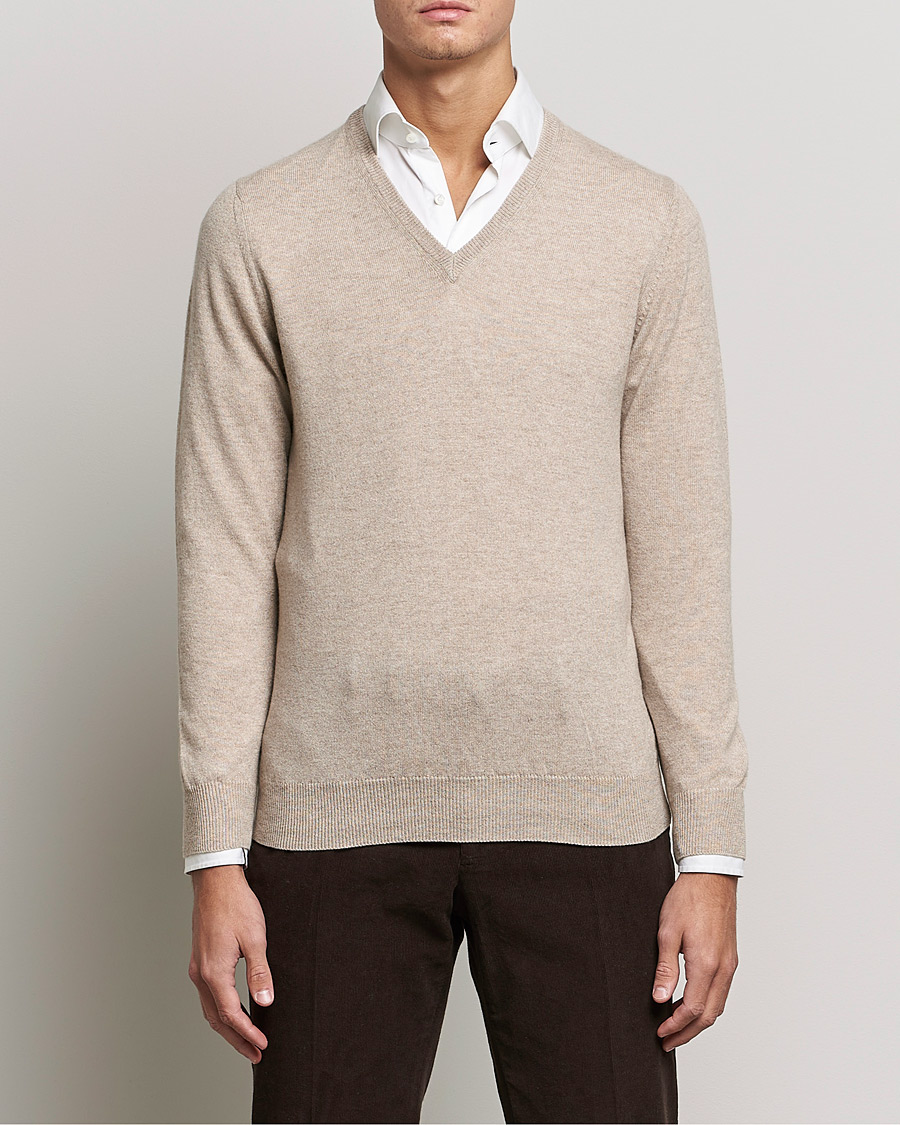 Men | Clothing | Piacenza Cashmere | Cashmere V Neck Sweater Beige