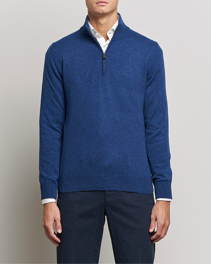 Men | Clothing | Piacenza Cashmere | Cashmere Half Zip Sweater Indigo Blue