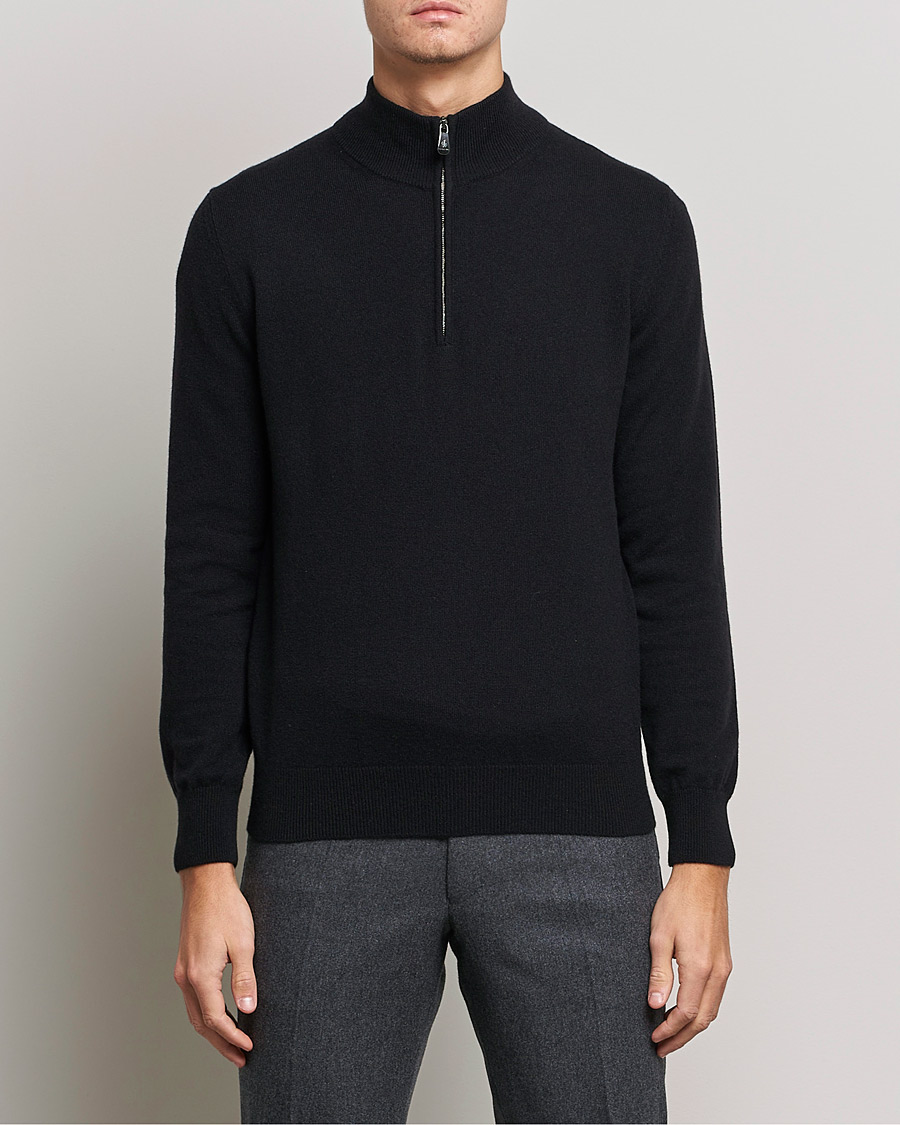 Men | Clothing | Piacenza Cashmere | Cashmere Half Zip Sweater Black
