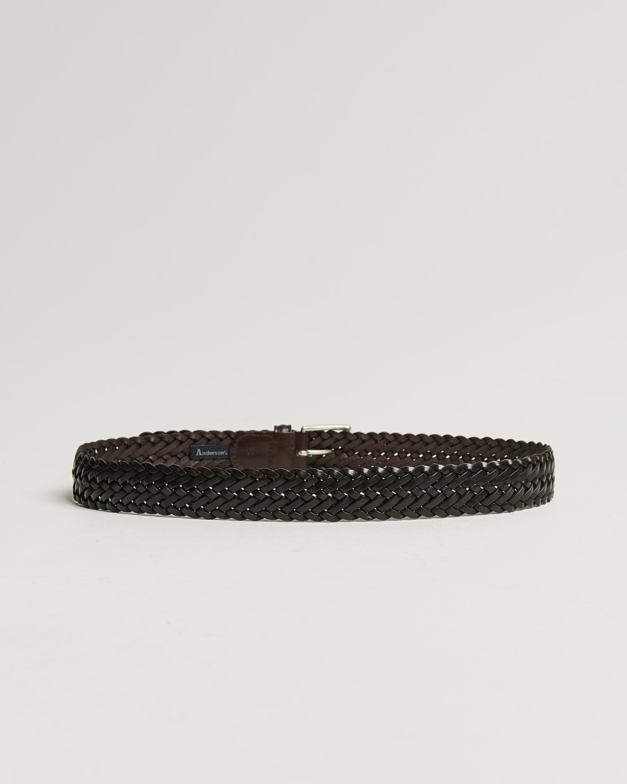 Homme | Ceintures | Anderson\'s | Woven Leather 3,5 cm Belt Dark Brown