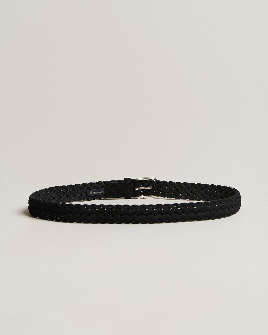 Men | Anderson's | Anderson's | Woven Suede Belt 3 cm Black