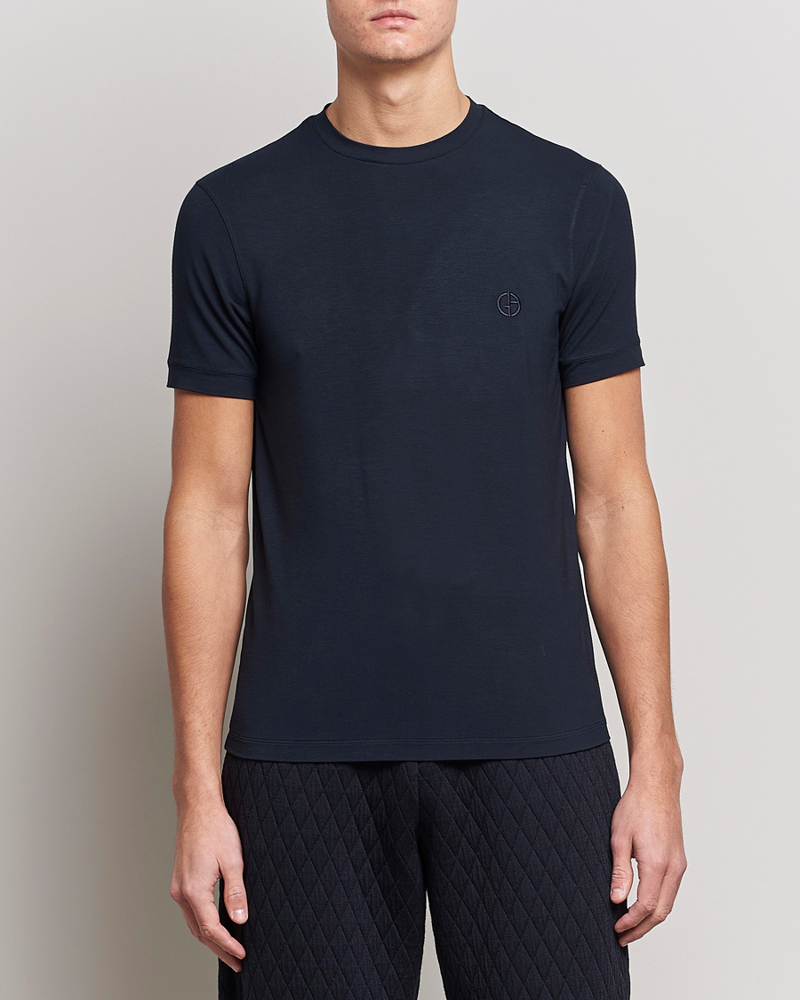 Men | Clothing | Giorgio Armani | Embroidered Logo T-Shirt Navy