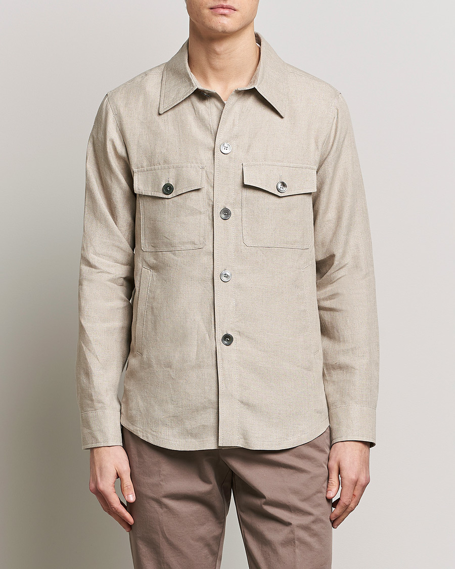Men | Shirt Jackets | Oscar Jacobson | Maverick Linen Shirt Jacket Beige