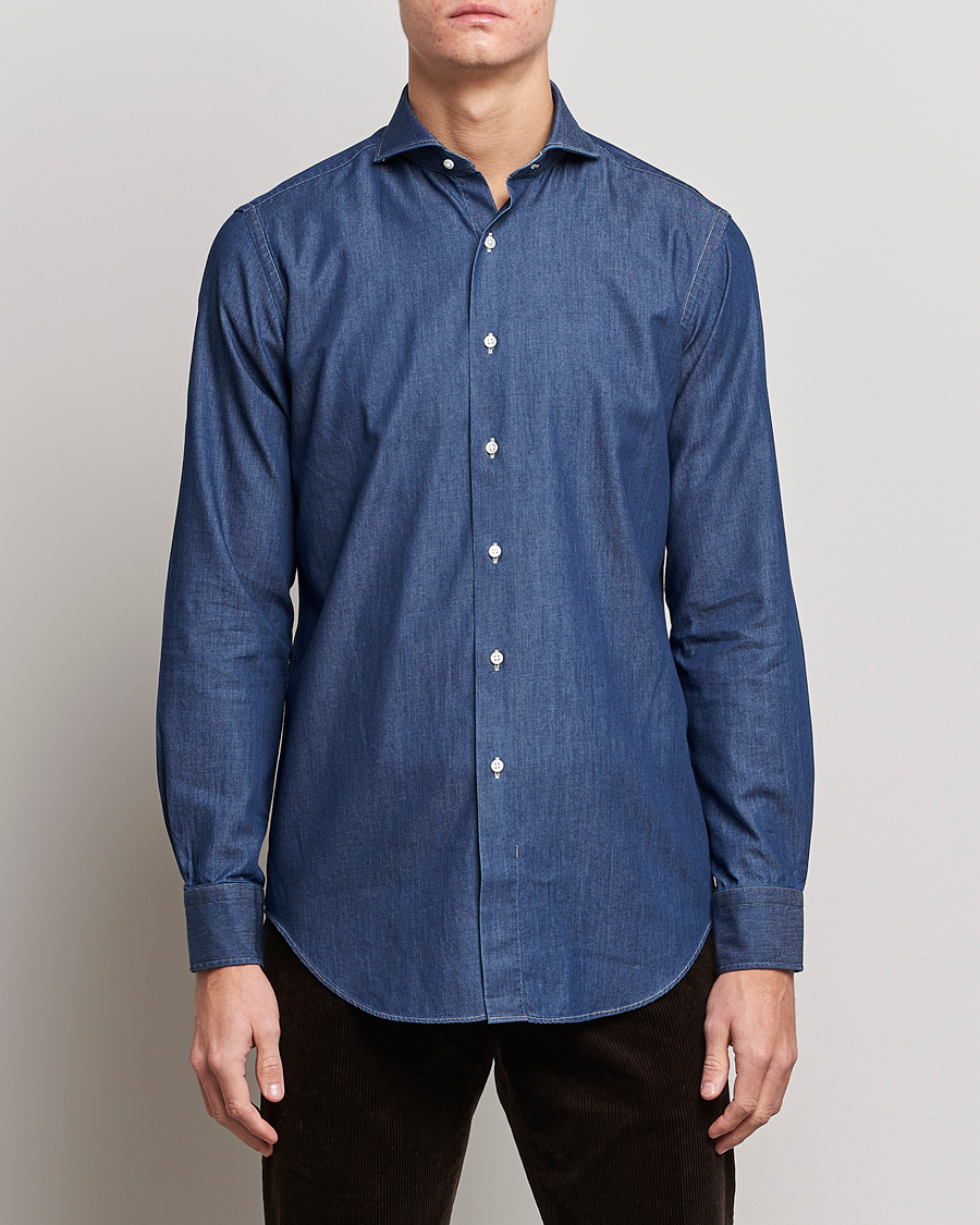 Men | Clothing | Kamakura Shirts | Slim Fit Denim Shirt Dark Indigo