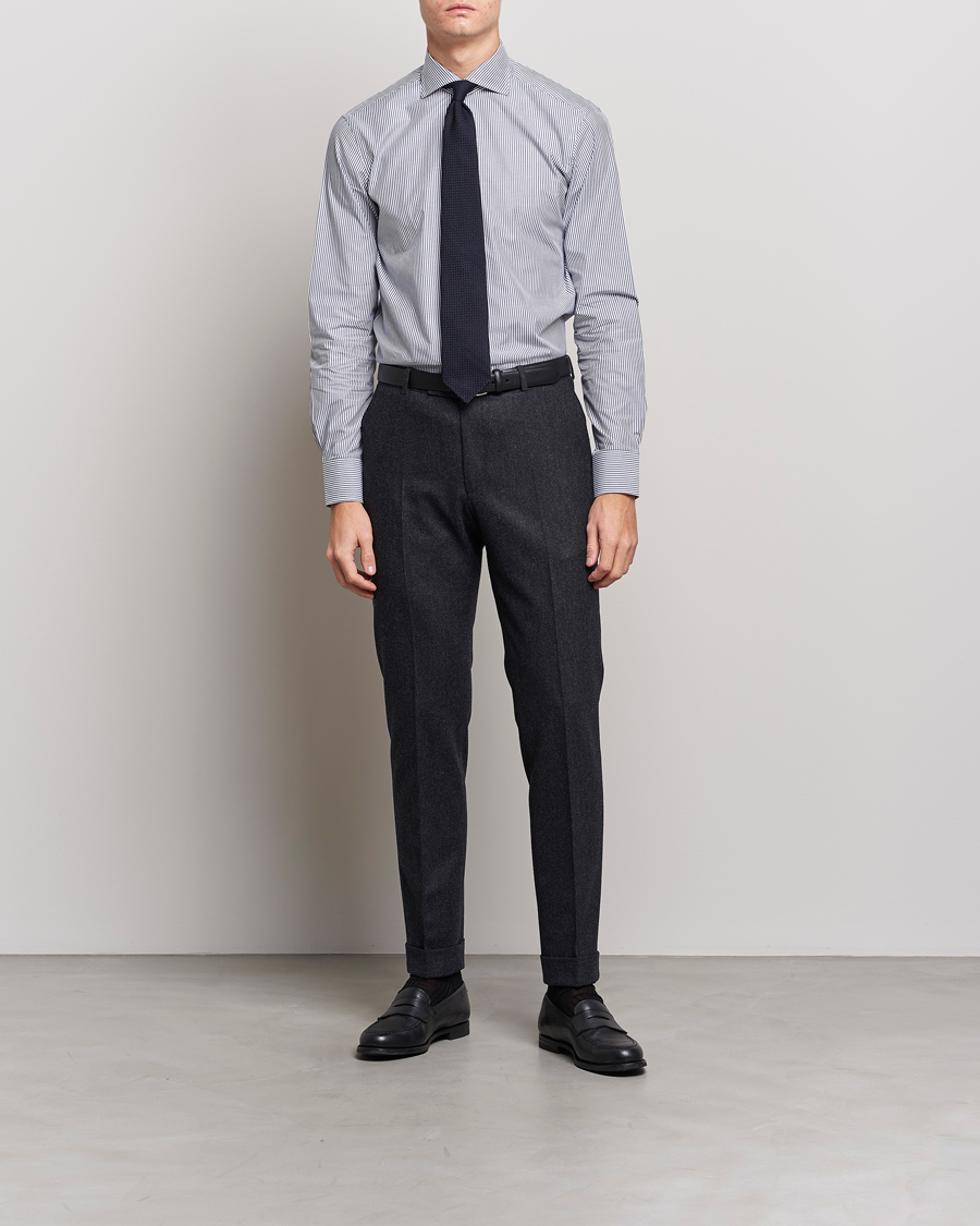 Men | Clothing | Kamakura Shirts | Slim Fit Striped Broadcloth Shirt Navy