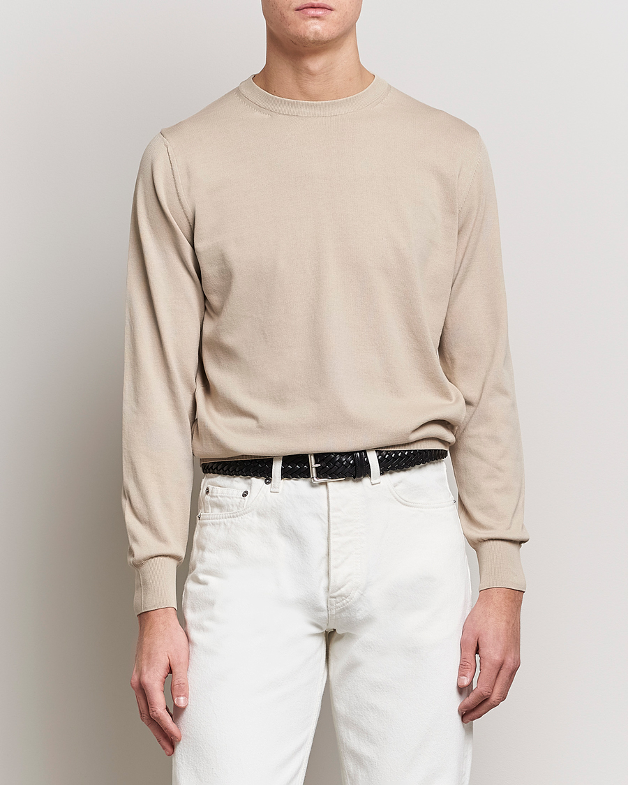 Men | Clothing | Canali | Cotton Crew Neck Pullover Beige