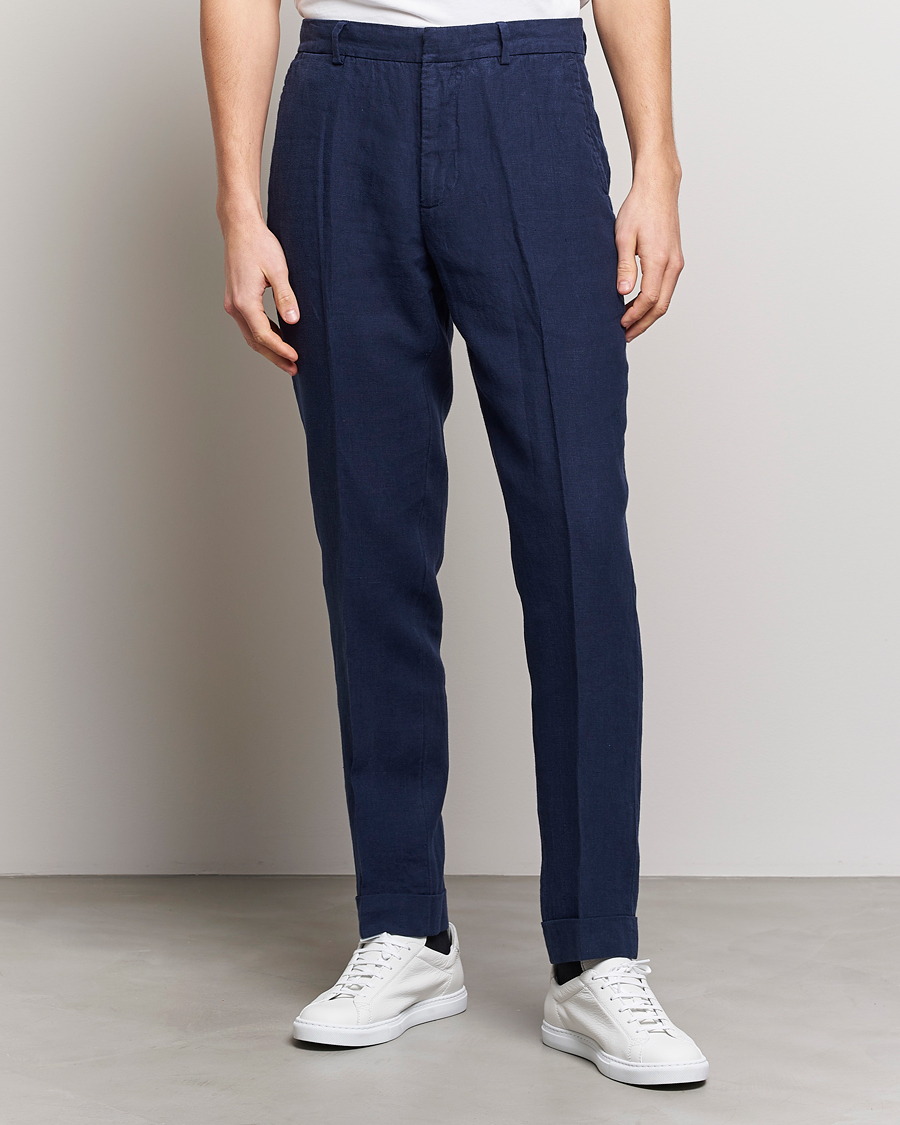 Men | Trousers | Polo Ralph Lauren | Linen Pleated Trousers Navy