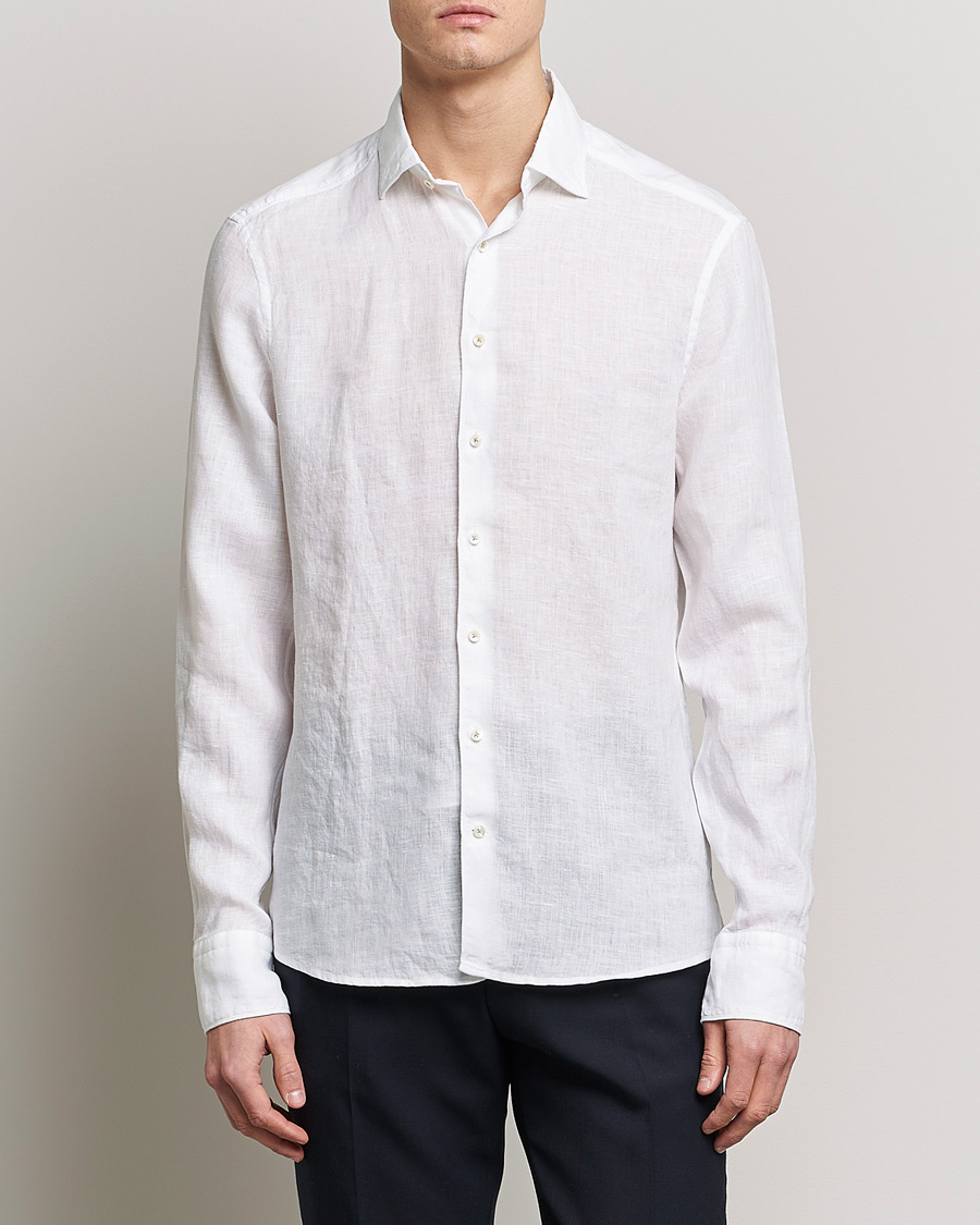 Men | Clothing | Stenströms | Slimline Cut Away Linen Shirt White