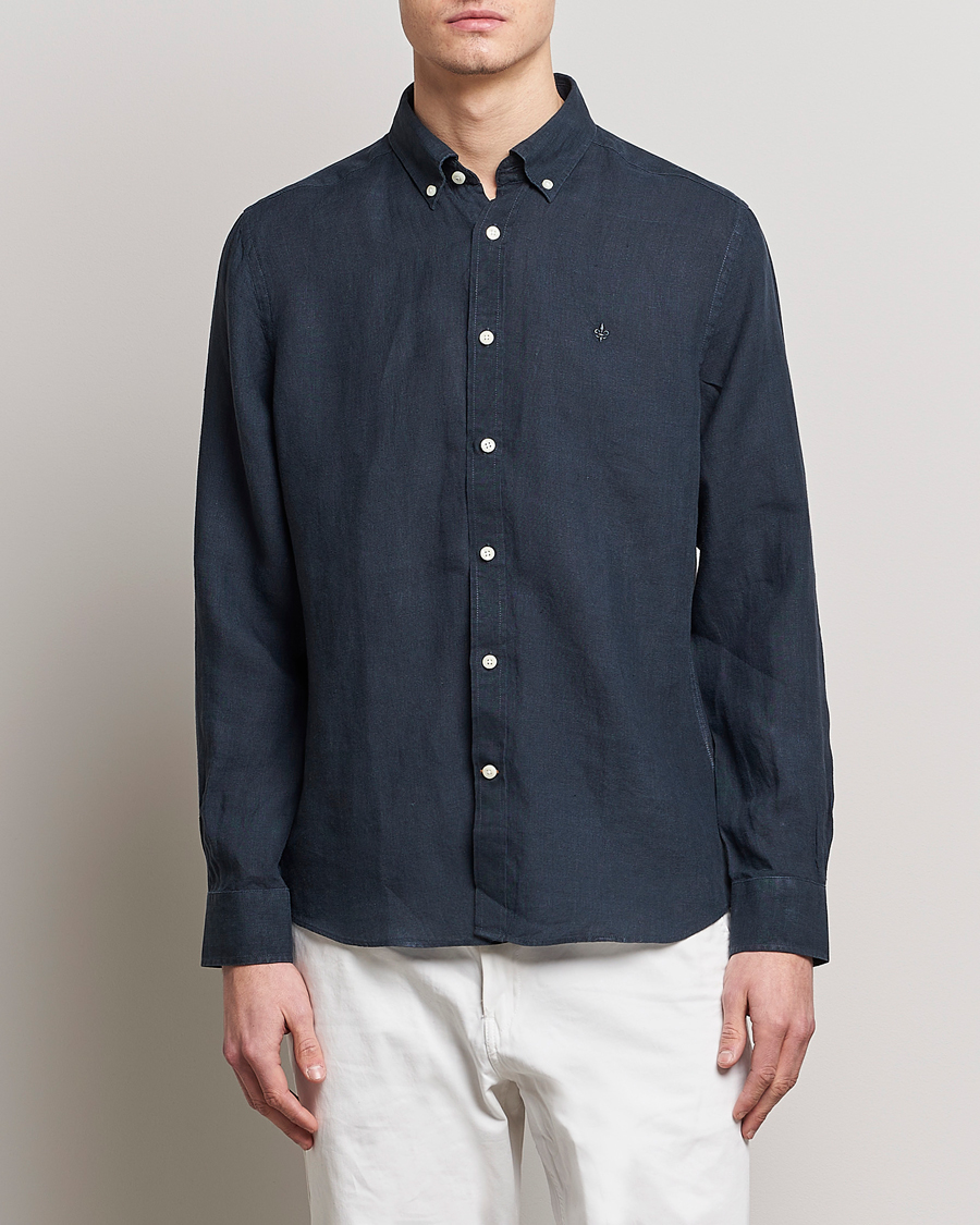 Herr | Kläder | Morris | Douglas Linen Button Down Shirt Navy