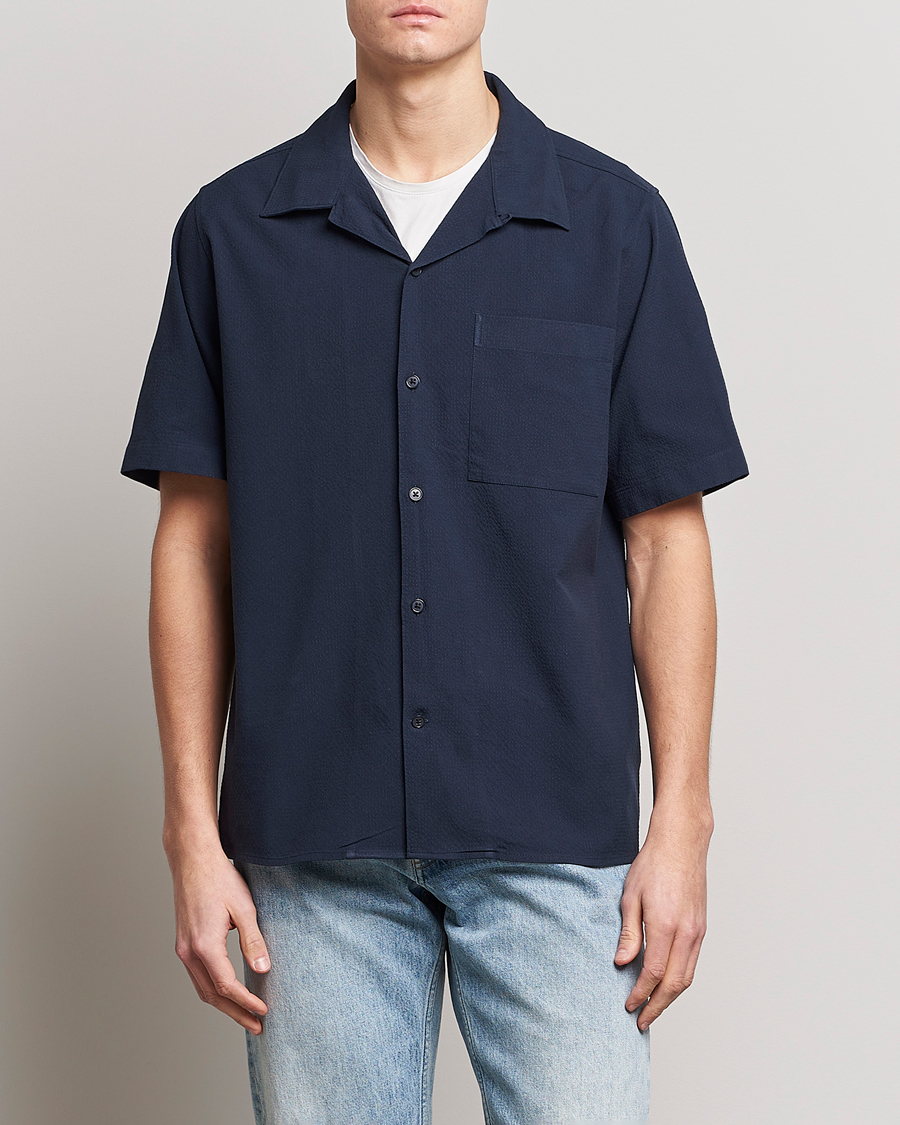 Herr |  | NN07 | Julio Seersucker Short Sleeve Shirt Navy Blue