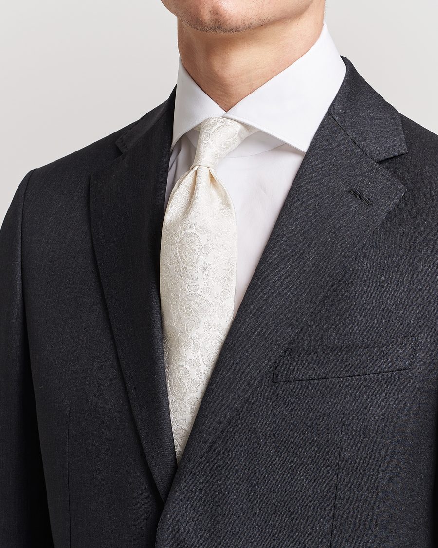 Men | Business & Beyond | Amanda Christensen | Silk Tonal Paisley Tie 8 cm Cream