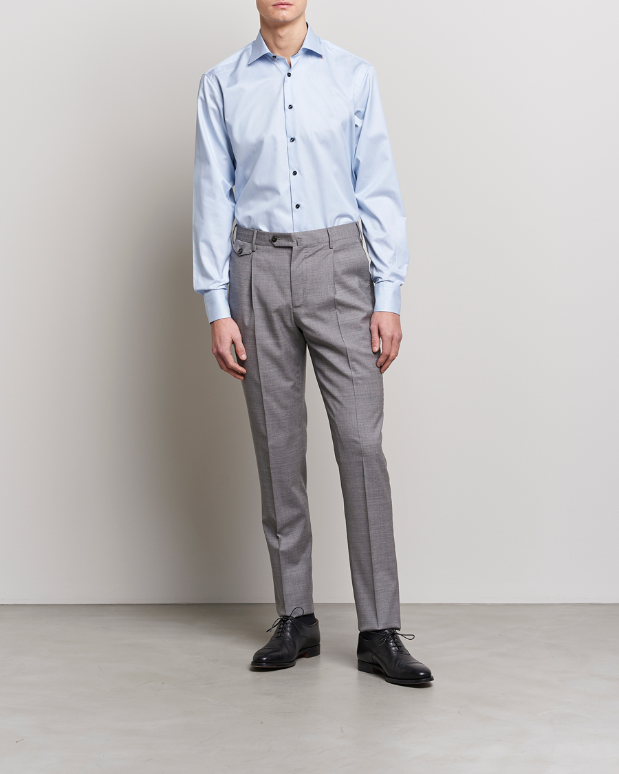 Men | Clothing | Stenströms | Fitted Body Contrast Cotton Shirt White/Blue