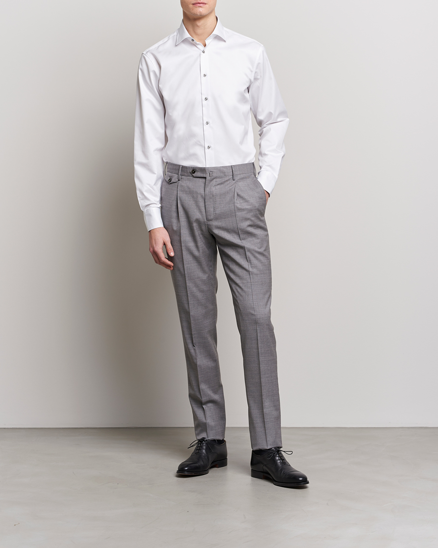 Men | Clothing | Stenströms | Fitted Body Contrast Cotton Twill Shirt White