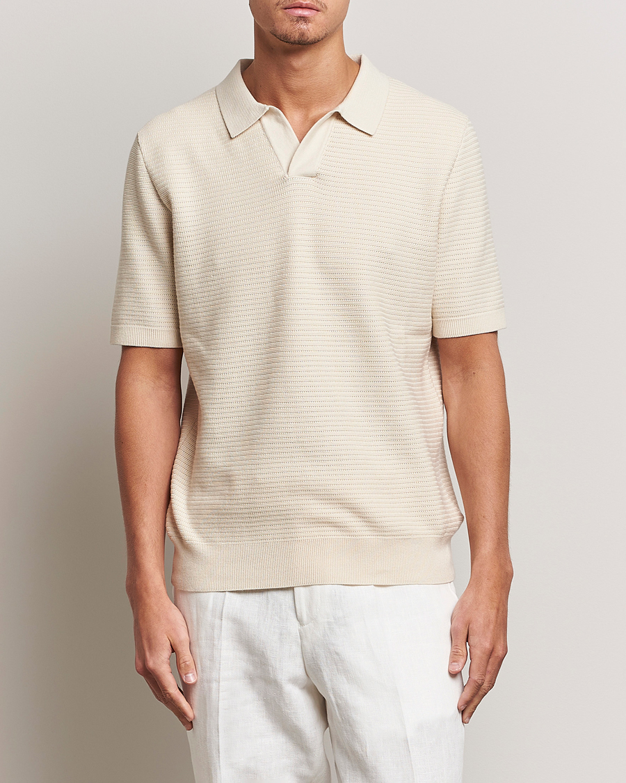 Men | Clothing | Sunspel | Knitted Polo Shirt Ecru