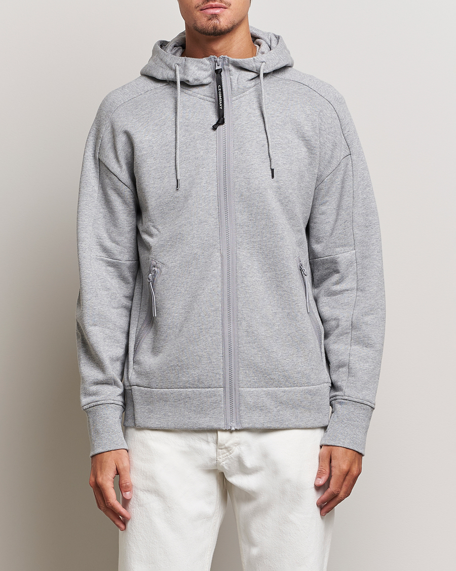 Men | Hooded Sweatshirts | C.P. Company | Diagonal Raised Fleece Full Zip Goggle Hoodie Grey