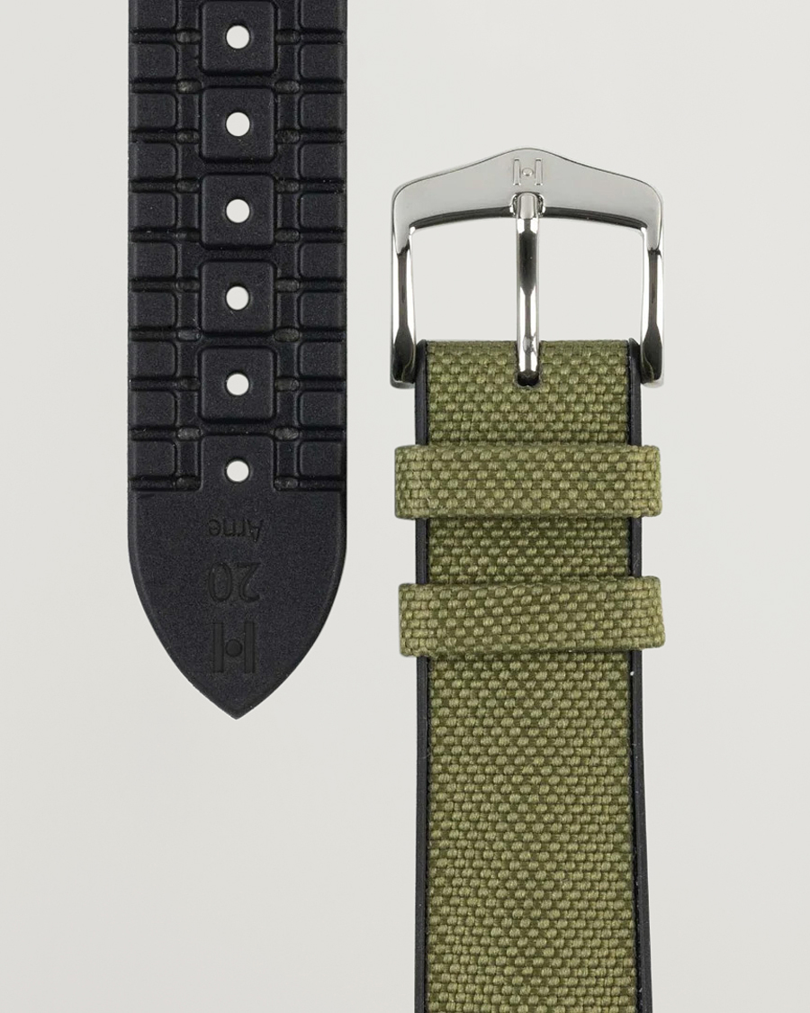 Homme | Bracelets De Montres | HIRSCH | Arne Sailcloth Effect Performance Watch Strap Olive
