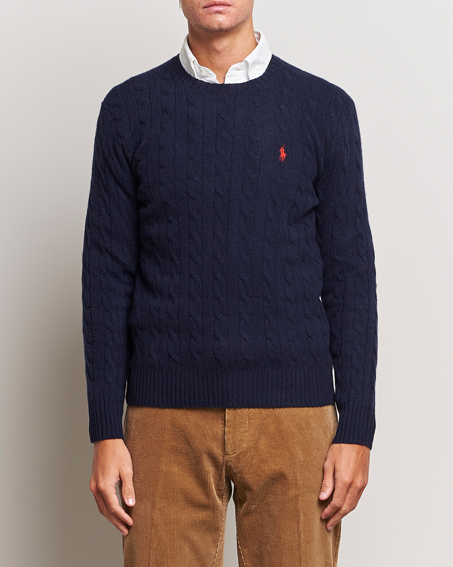 Men | Knitted Jumpers | Polo Ralph Lauren | Wool/Cashmere Cable Crew Neck Pullover Hunter Navy