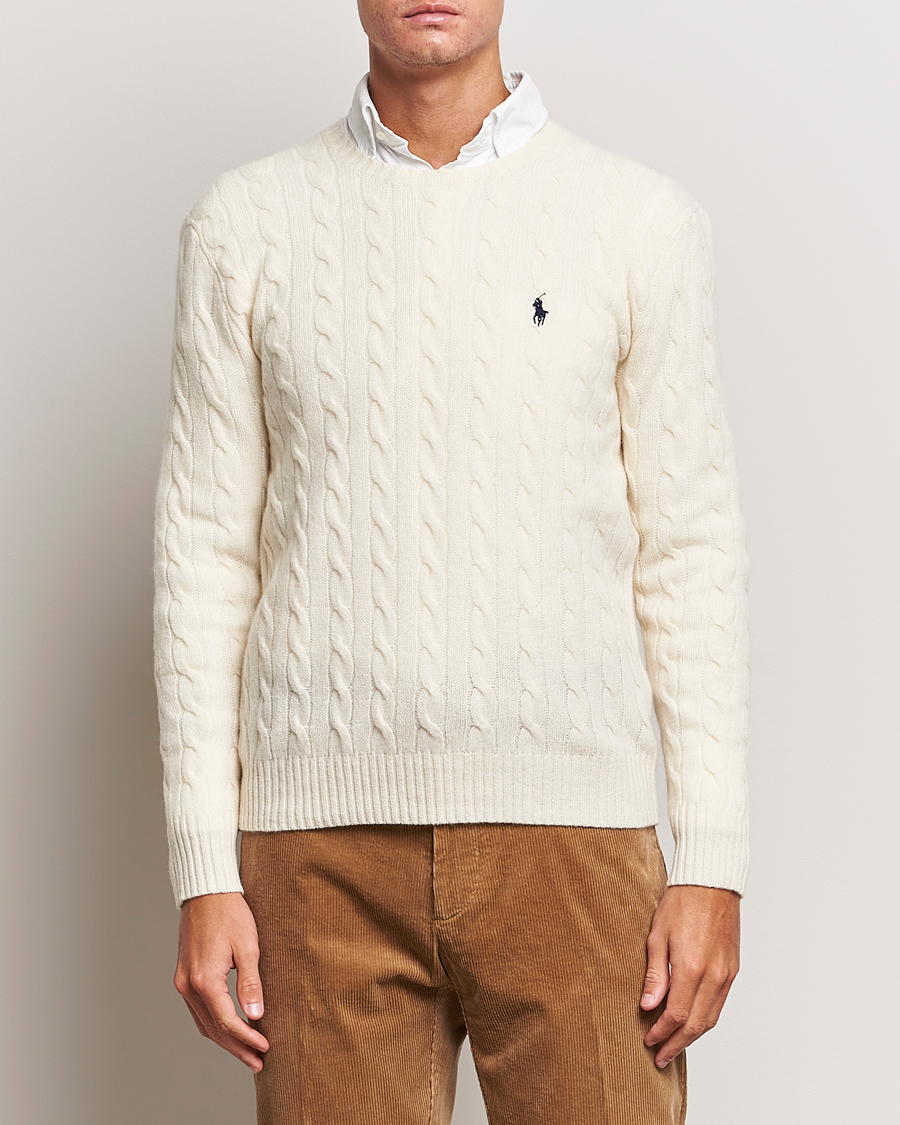 Men | Knitted Jumpers | Polo Ralph Lauren | Wool/Cashmere Cable Crew Neck Pullover Andover Cream