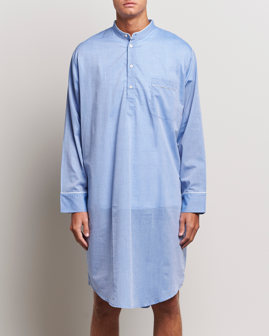 Men | Pyjama Tops | Derek Rose | Cotton Pullover Nightshirt Light Blue