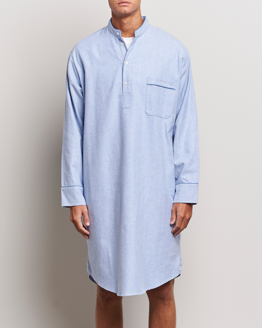 Men | Pyjama Tops | Derek Rose | Cotton Pullover Nightshirt Light Blue