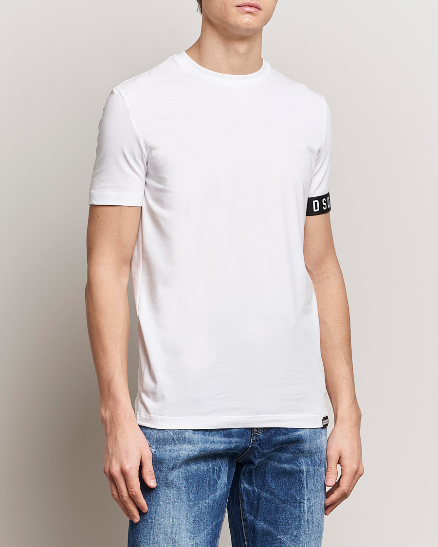 Homme | Luxury Brands | Dsquared2 | Taped Logo Crew Neck T-Shirt White/Black