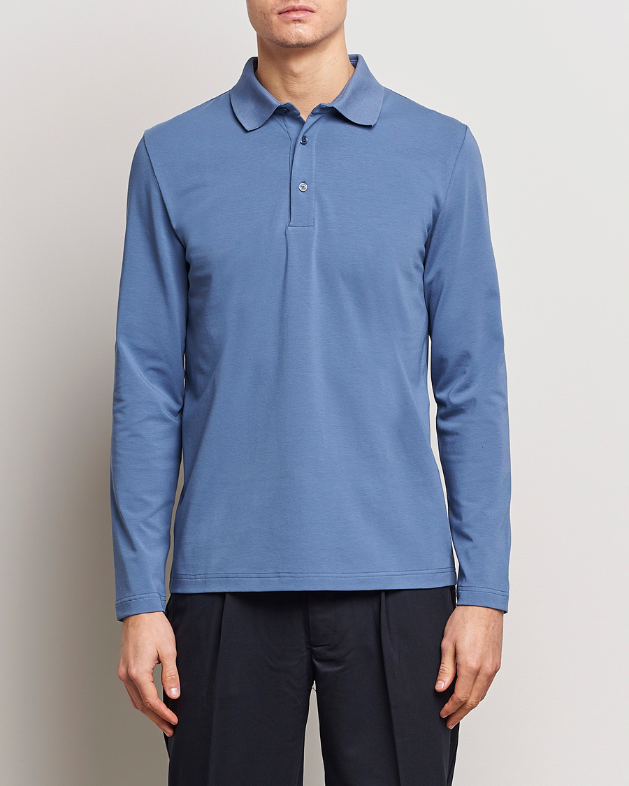 Men | Long Sleeve Polo Shirts | Filippa K | Luke Lycra Poloshirt Paris Blue