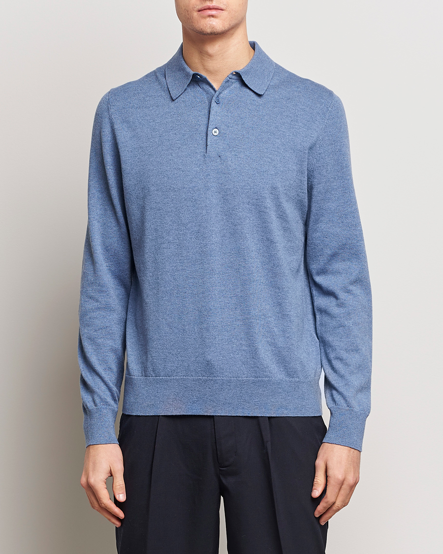 Men | Knitted Polo Shirts | Filippa K | Knitted Polo Shirt Paris Blue