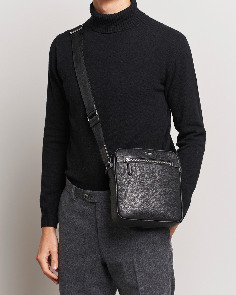 Men | Accessories | Canali | Grain Leather Shoulder Bag Black