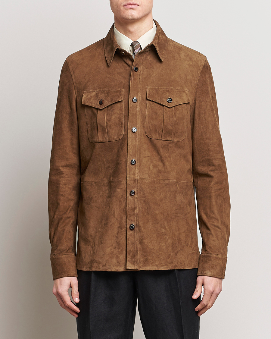 Men | Clothing | Ralph Lauren Purple Label | Suede Shirt Jacket Dark Brown