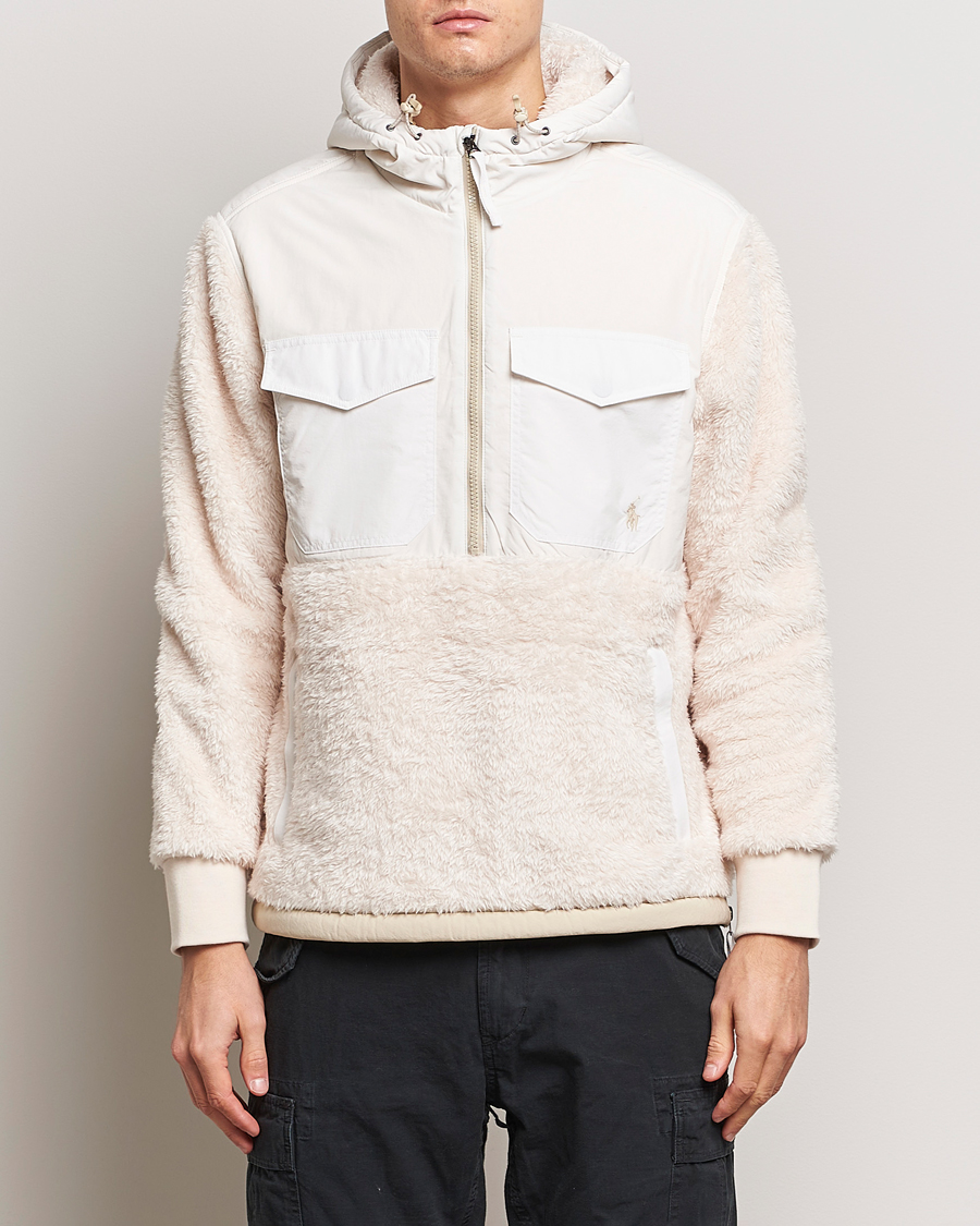 Men | Sweaters & Knitwear | Polo Ralph Lauren | Curly Sherpa/Nylon Half Zip Hoodie Cream Multi