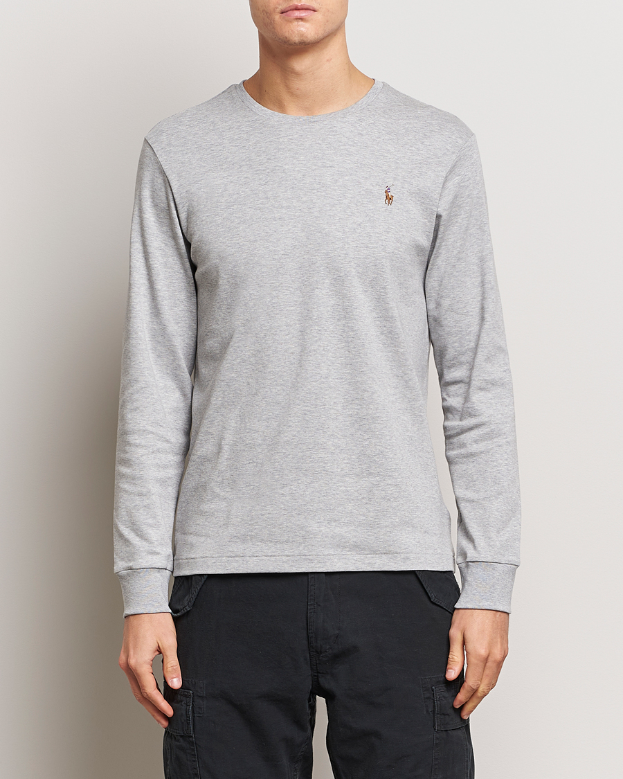 Men | T-Shirts | Polo Ralph Lauren | Luxury Pima Cotton Long Sleeve T-Shirt Light Grey