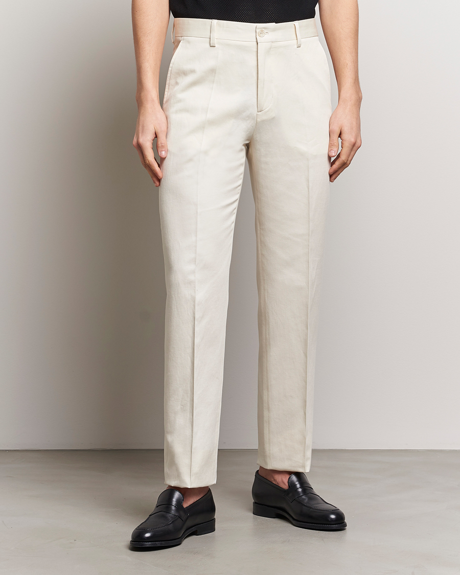 Men | Linen Trousers | Filippa K | Straight Linen Trousers Bone White
