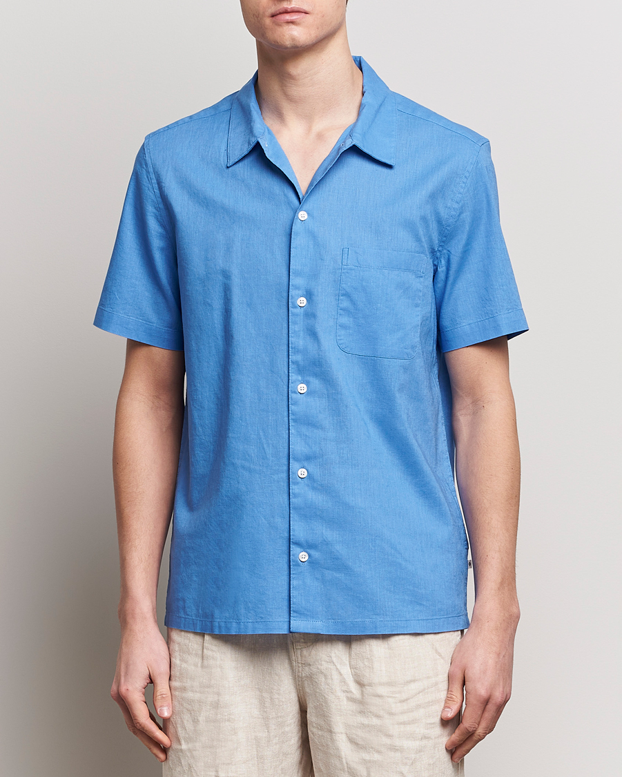 Men | Clothing | Samsøe Samsøe | Avan Linen/Cotton Short Sleeve Shirt Super Sonic
