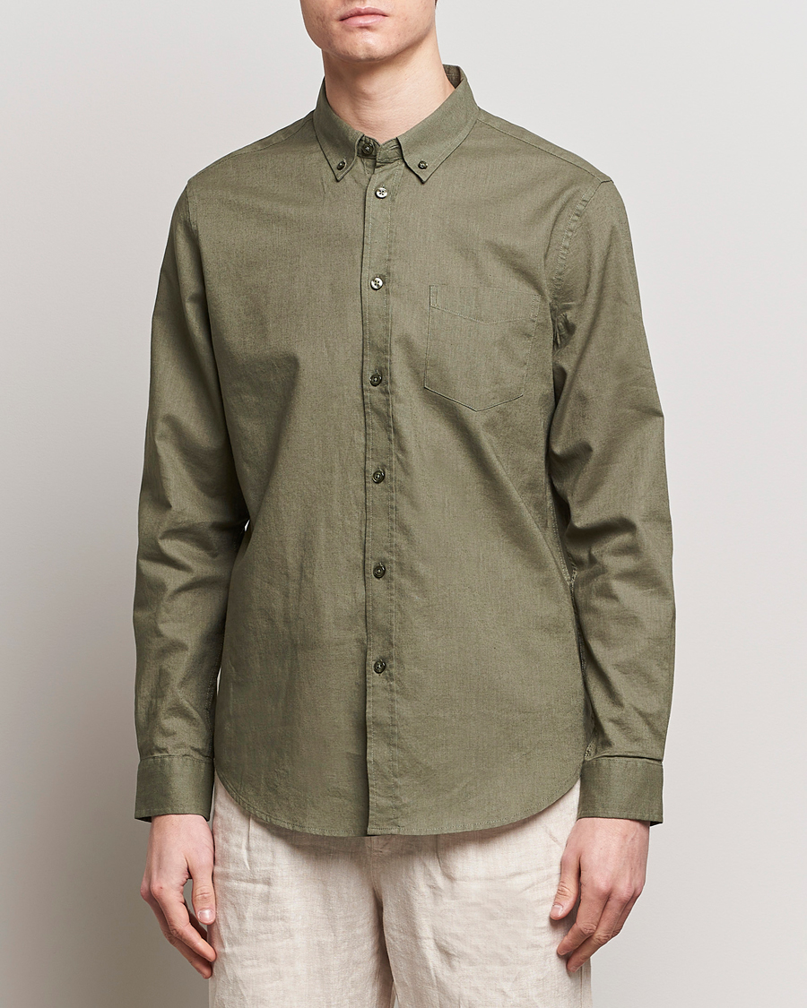 Men | Clothing | Samsøe Samsøe | Liam Linen/Cotton Shirt Dusty Olive