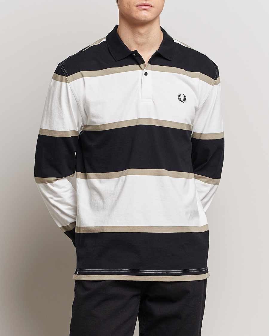 Men | Rugby Shirts | Fred Perry | Relaxed Striped Rugby Shirt Snow White/Navy