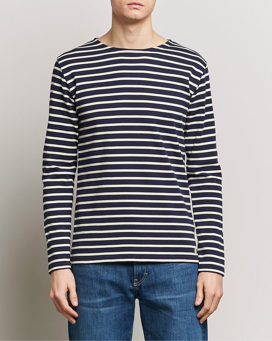 Men | Clothing | Armor-lux | Houat Héritage Stripe Long Sleeve T-Shirt Nature/Navy