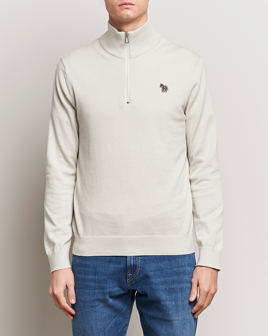 Men | Clothing | PS Paul Smith | Zebra Cotton Knitted Half Zip Washed Grey