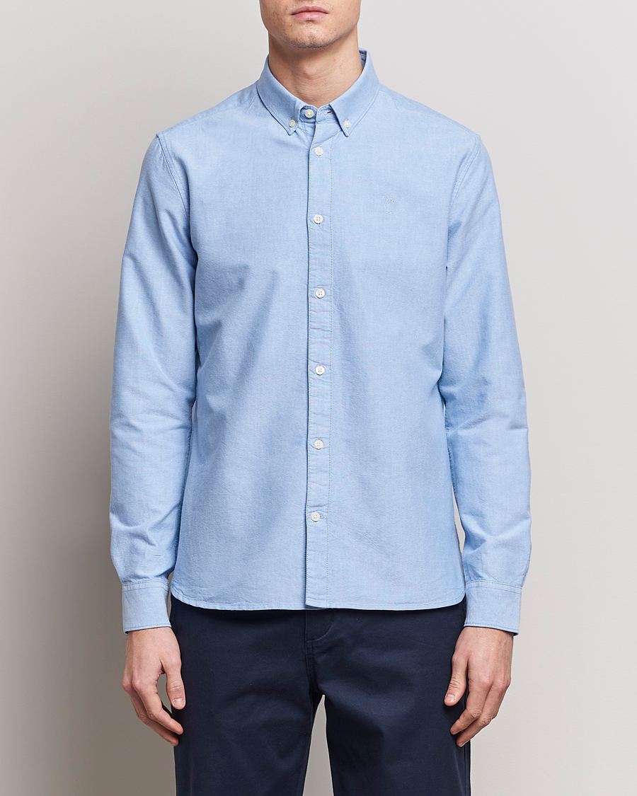 Men | Shirts | KnowledgeCotton Apparel | Harald Small Owl Regular Oxford Shirt Lapis Blue