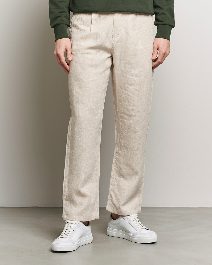 Men | Linen Trousers | KnowledgeCotton Apparel | Loose Linen Pants Light Feather Gray