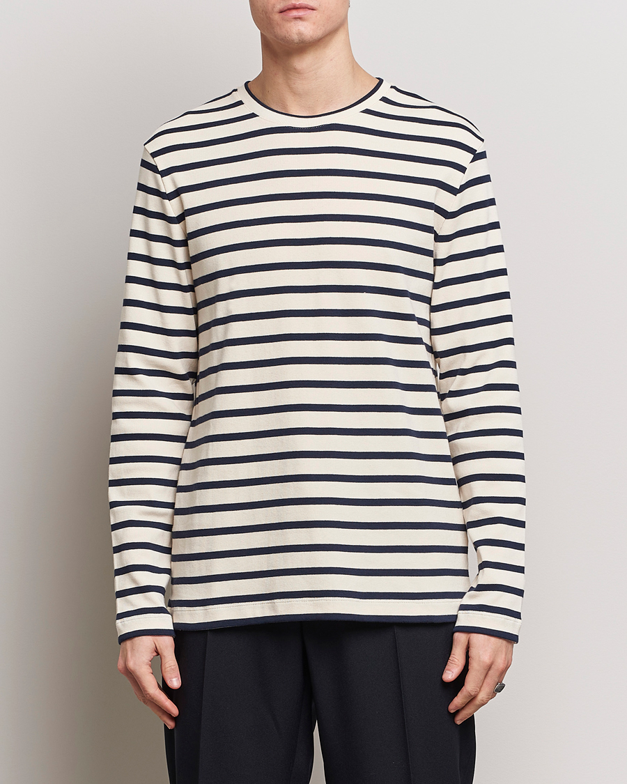 Herr |  | Jil Sander | Long Sleeve Rib Cotton T-Shirt Marine Stripes
