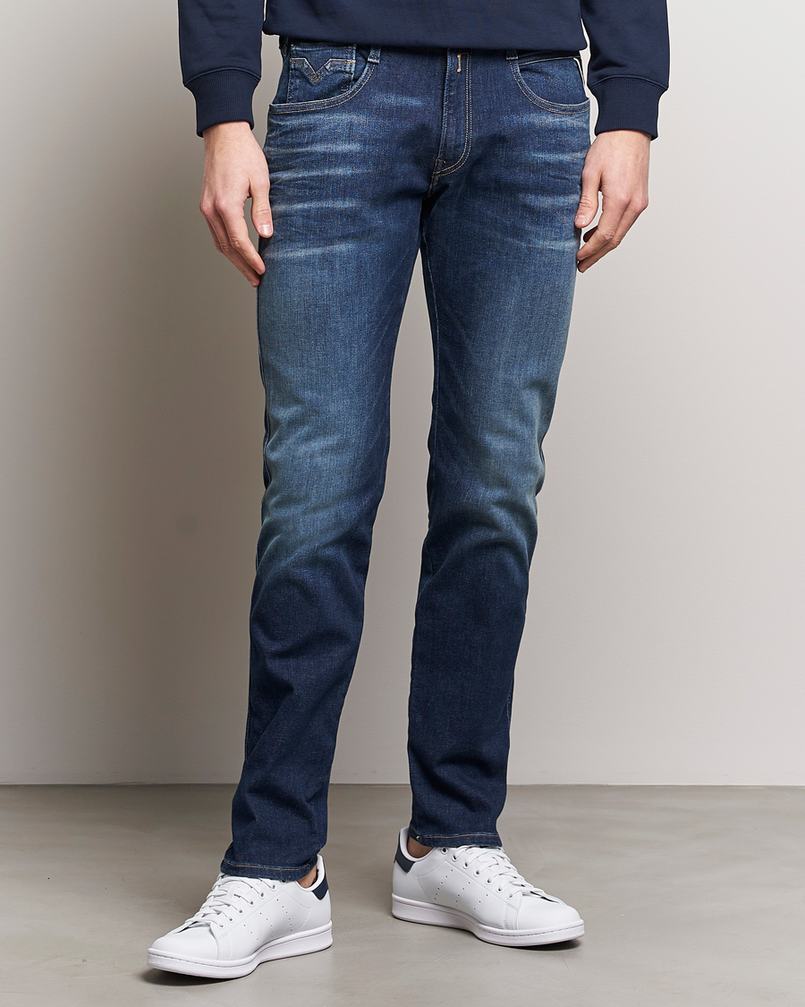 Men | Clothing | Replay | Anbass Hyperflex Dust Wash Jeans Dark Blue