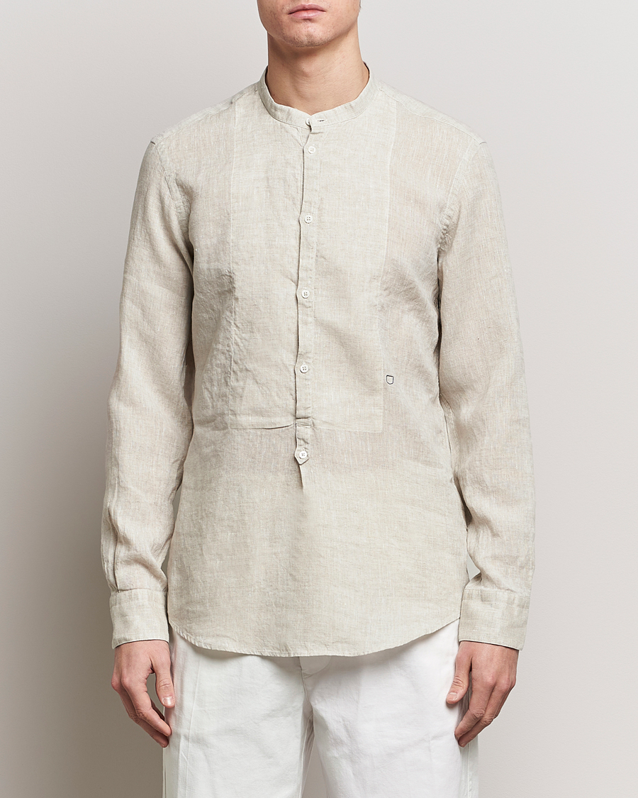 Men | Linen Shirts | Massimo Alba | Kos Grandad Collar Linen Shirt Light Beige