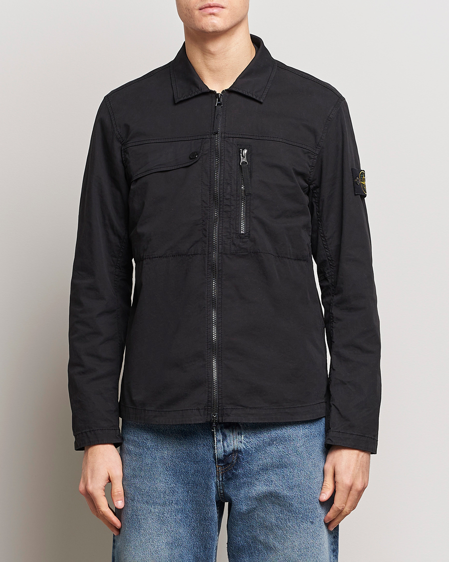 Men | Shirt Jackets | Stone Island | Cotton Twill Stretch Zip Overshirt Black