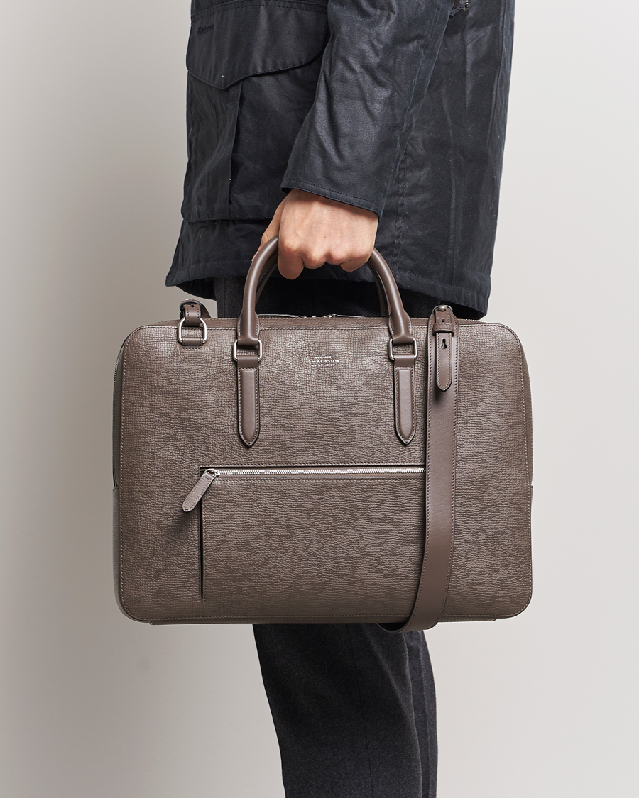 Herr |  | Smythson | Ludlow Large Briefcase with Zip Front Dark Taupe