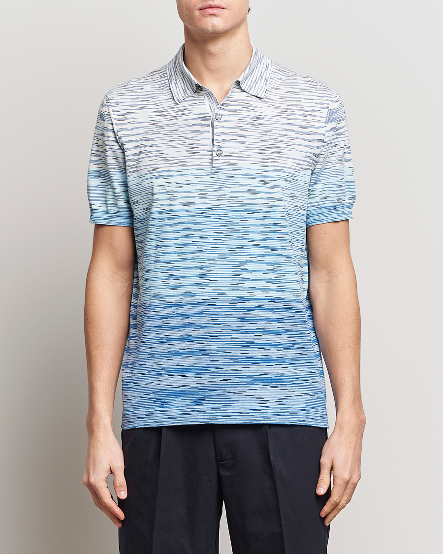 Herr |  | Missoni | Space Dyed Knitted Polo White/Blue