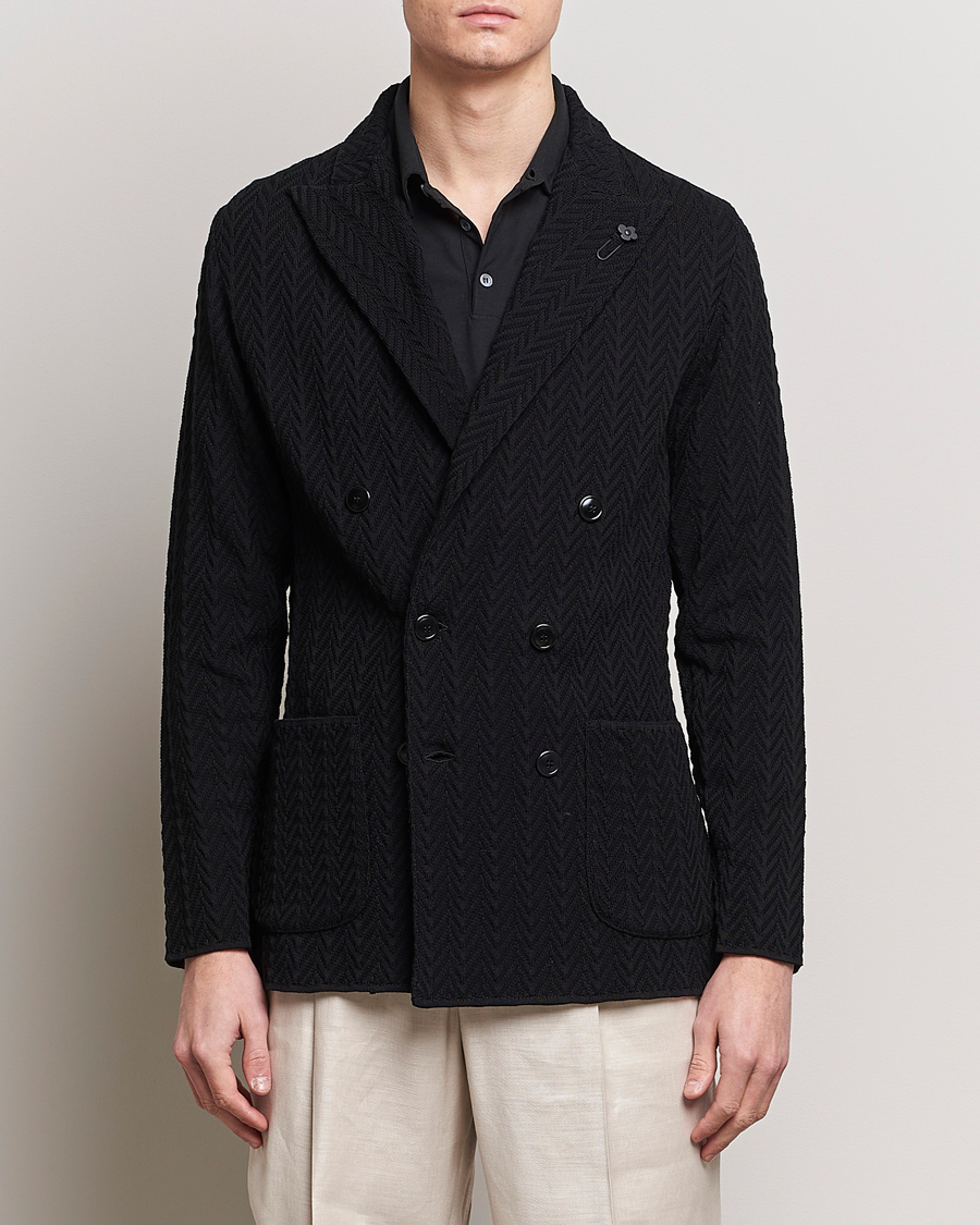 Men | Lardini | Lardini | Double Breasted Structured Knitted Blazer Black