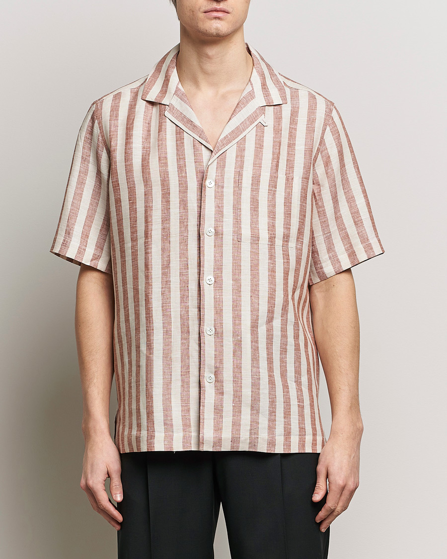 Men | Lardini | Lardini | Striped Short Sleeve Linen Shirt Beige/Red
